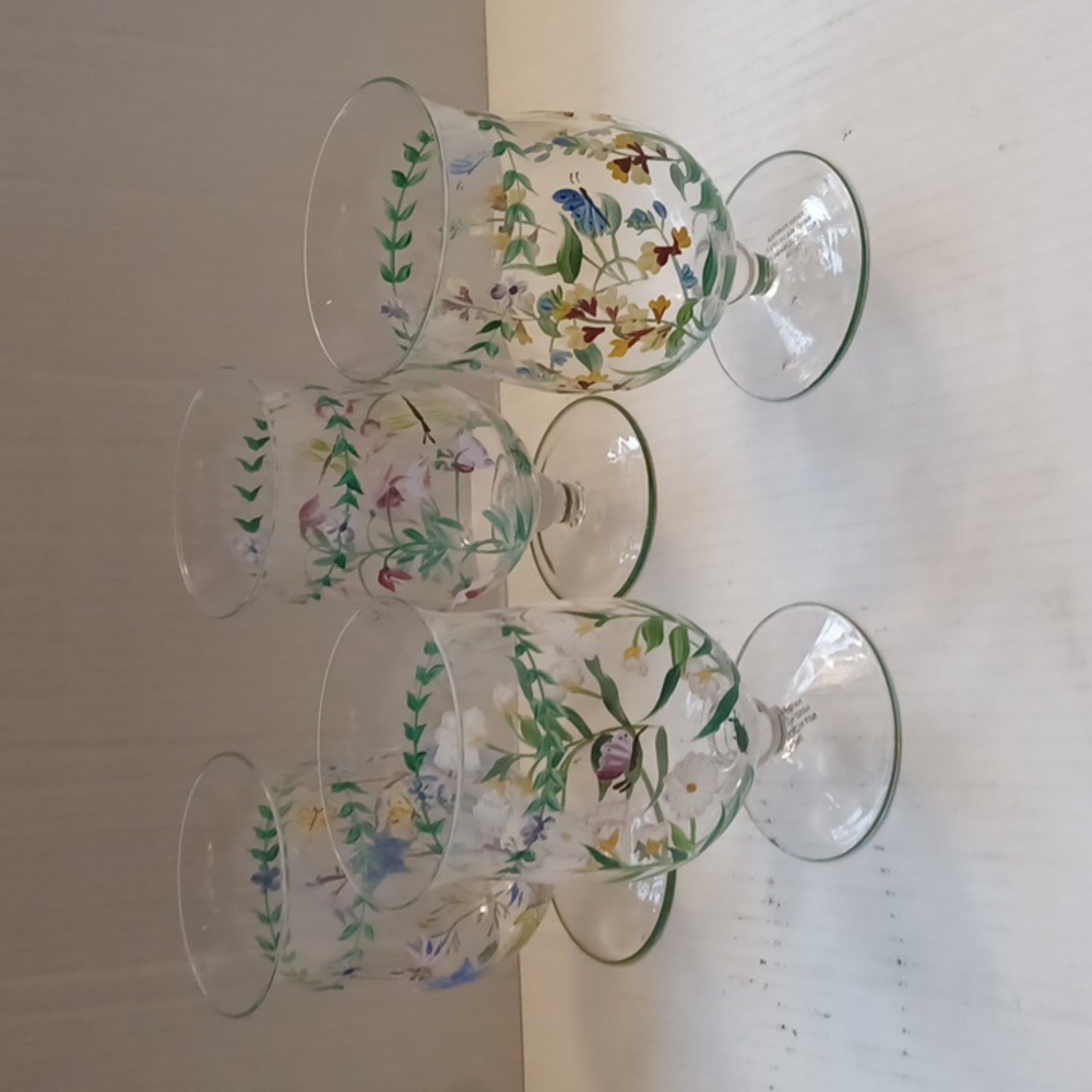 2/$70 New Floral Hand Painted Goblets - Set of 4